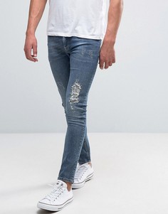 Синие укороченные рваные джинсы супероблегающего кроя ASOS-Синий