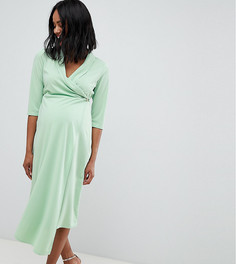 Платье-рубашка миди с английской булавкой ASOS DESIGN Maternity-Зеленый