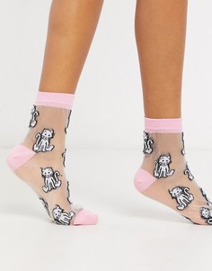 Сетчатые носки до щиколотки с принтом кошек ASOS DESIGN-Синий