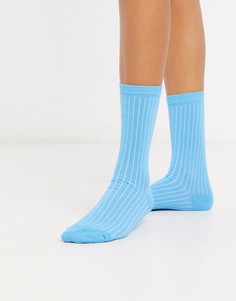 Ярко-голубые высокие носки в рубчик ASOS DESIGN-Синий