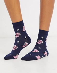 Темно-синие носки до щиколотки с принтом ASOS DESIGN-Темно-синий
