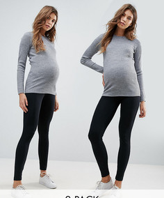 2 пары черных леггинсов для беременных из органического хлопка Mamalicious-Мульти Mama.Licious