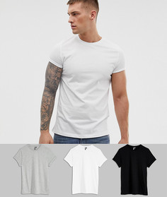 Футболка с круглым вырезом и отворотами на рукавах ASOS DESIGN - Набор из 3 шт. со скидкой-Мульти