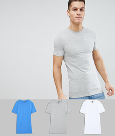 Удлиненная обтягивающая футболка с круглым вырезом ASOS DESIGN - Набор из 3 шт. со скидкой-Мульти