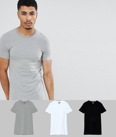 Удлиненная обтягивающая футболка с круглым вырезом ASOS DESIGN - Набор из 3 шт. со скидкой-Мульти