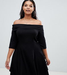 Короткое приталенное платье со спущенными плечами ASOS DESIGN Curve-Черный