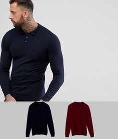 Набор из 2 обтягивающих поло (темно-синий/бордовый) ASOS DESIGN - Скидка-Мульти