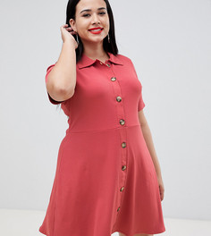Платье-поло мини с большими пуговицами под слоновую кость ASOS DESIGN Curve-Розовый