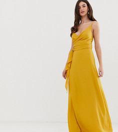 Платье макси на бретелях с запахом и завязкой ASOS DESIGN Tall-Желтый