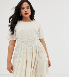 Свободное платье мини с отделкой ASOS DESIGN Curve-Кремовый