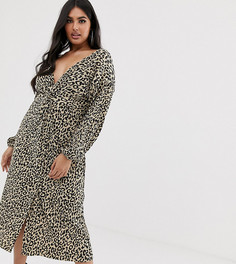 Свободное платье миди с узлом, плиссировкой и звериным принтом ASOS DESIGN Curve-Мульти