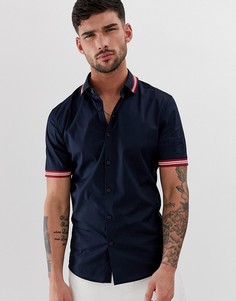 Эластичная приталенная рубашка с воротником и манжетами в рубчик ASOS DESIGN-Темно-синий