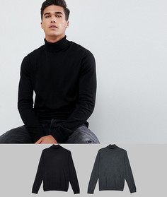 2 джемпера черного/темно-серого цвета с отворачивающимся воротником ASOS DESIGN - Скидка-Мульти