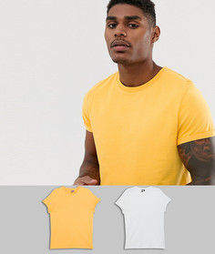 Футболка с круглым вырезом и отворотами на рукавах ASOS DESIGN - Набор из 2 шт. со скидкой-Мульти