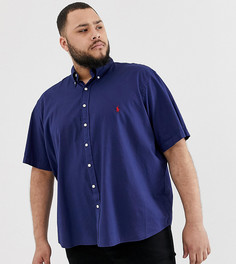 Темно-синяя легкая саржевая рубашка с короткими рукавами и логотипом Polo Ralph Lauren - Big & Tall-Темно-синий