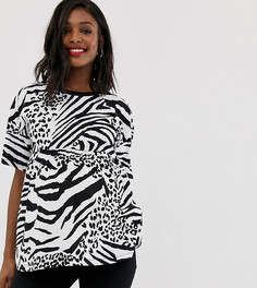 Монохромный свободный топ с эклектичным звериным принтом ASOS DESIGN Maternity-Черный