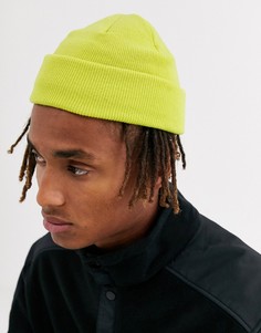 Неоново-желтая маленькая шапка-бини ASOS DESIGN-Желтый
