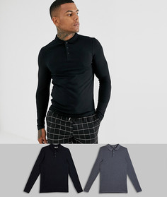 Поло обтягивающего кроя с длинным рукавом ASOS DESIGN - Набор из 2 шт. со скидкой-Мульти