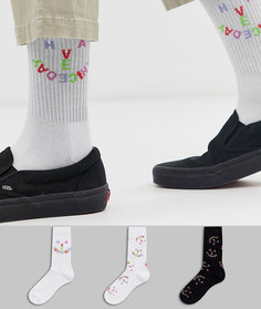 Набор из 3 пар спортивных носков с надписями "Have a nice day" ASOS DESIGN - Скидка-Мульти