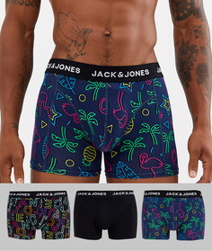 Набор из 3 боксеров-брифов с неоновым принтом Jack & Jones-Черный