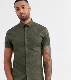 Строгая приталенная рубашка цвета хаки ASOS DESIGN Tall-Зеленый