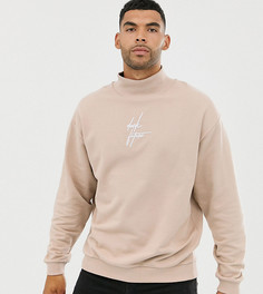 Бежевый oversize-свитшот с воротником-стойкой и вышивкой ASOS DESIGN Tall