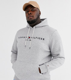Серый меланжевый худи с логотипом Tommy Hilfiger Big & Tall