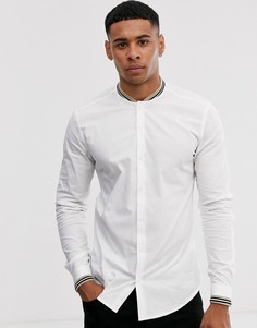 Белая эластичная приталенная рубашка с воротником в рубчик ASOS DESIGN-Белый