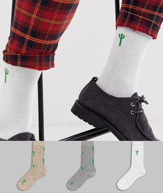 Набор из 3 пар носков до щиколотки с принтом кактусов ASOS DESIGN - Скидка-Мульти