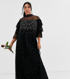 Черное платье макси из тюля с пайетками Maya Plus Bridesmaid-Черный