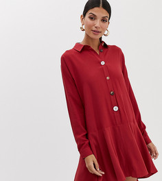 Свободное платье-рубашка мини с контрастными пуговицами ASOS DESIGN Tall-Красный