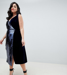 Бархатное платье мини на бретельках с запахом и пайетками ASOS DESIGN Curve-Мульти