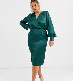 Атласное платье миди ASOS DESIGN Curve-Зеленый