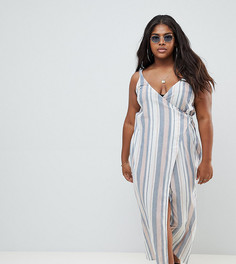 Пляжное платье макси в полоску с V-образным вырезом и запахом ASOS DESIGN Curve-Мульти