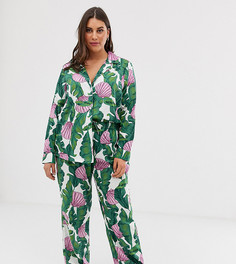 Пижама из 100% модала с пальмовым принтом ASOS DESIGN Curve-Мульти