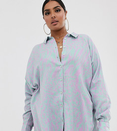 Рубашка бойфренда с длинными рукавами и принтом ASOS DESIGN Curve-Мульти