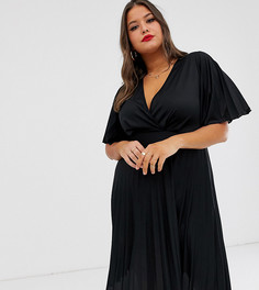 Плиссированное платье миди ASOS DESIGN Curve-Черный