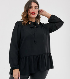 Черная свободная блузка с завязкой на шее New Look Curve-Черный