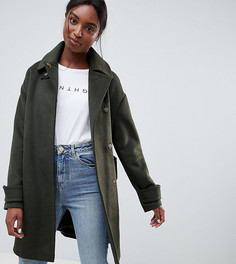 Саржевое пальто с пряжкой на воротнике ASOS DESIGN Tall-Зеленый