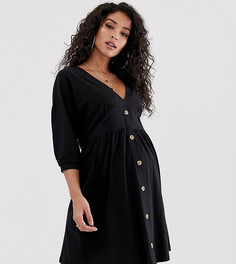 Свободное платье с рукавами 3/4 и пуговицами ASOS DESIGN Maternity-Черный