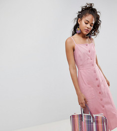 Льняной сарафан миди на пуговицах ASOS DESIGN Tall-Розовый