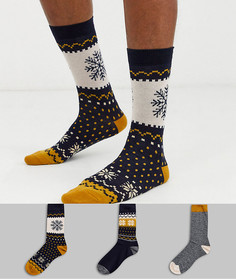 Набор из 3 пар новогодних носков с принтом снежинок ASOS DESIGN - Скидка-Мульти