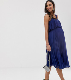 Двухслойное платье миди с плиссировкой ASOS DESIGN Maternity-Темно-синий