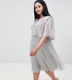Платье миди с рукавами клеш и вышивкой ASOS DESIGN Curve-Мульти
