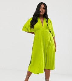 Платье-кимоно миди эксклюзивно для ASOS DESIGN Curve-Зеленый