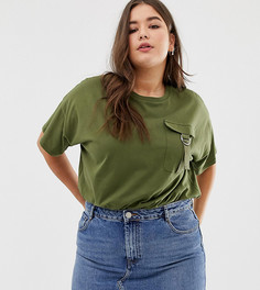 Футболка с карманом в стиле милитари ASOS DESIGN Curve-Зеленый