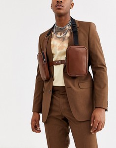 Коричневая сумка на грудь в стиле сбруи-бандажа из искусственной кожи ASOS DESIGN-Коричневый