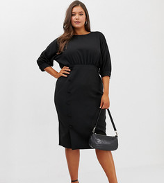 Платье-футляр миди с юбкой на пуговицах ASOS DESIGN Curve-Черный