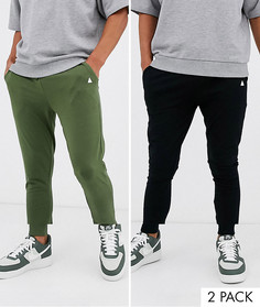 2 пары легких супероблегающих джоггеров с треугольником (черный/хаки) ASOS DESIGN-Мульти