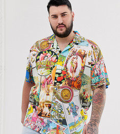 Oversize-поло с отложным воротником и комбинированным принтом ASOS DESIGN - Plus-Белый